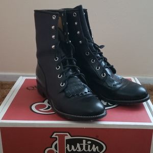 Justin Boots black leather Roper boots